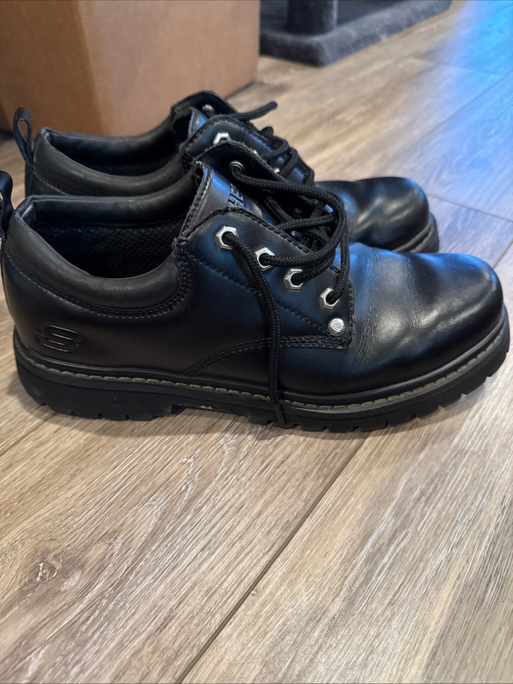 Skechers Black Leather Lace-Up Oxford Work Shoe